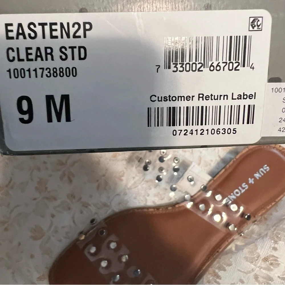 Sun & Stone Easton2P Silver Tone Studs on Clear Sandals NIB Sz 9 Macy’s Buy